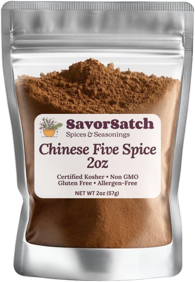 SavorSatch Chinese Five Spice Seasoning – 2 oz Resealable Pouch | Authentic Asian Spice Blend | Kosher, Non-GMO, Allergen Free | Sweet & Savory Flavor for Stir Fry, Duck, Pork, Marinades & Chinese Cooking