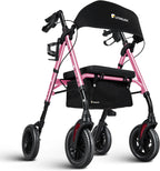 Lightweight Rollator Walker with Seat & Backrest - Foldable Mobility Aid for Seniors, 8" Large Airless Tires, Adjustable Height,Brake,Storage Bag,300 lbs Capacity,4 Wheel Rolling Walkers for Adults