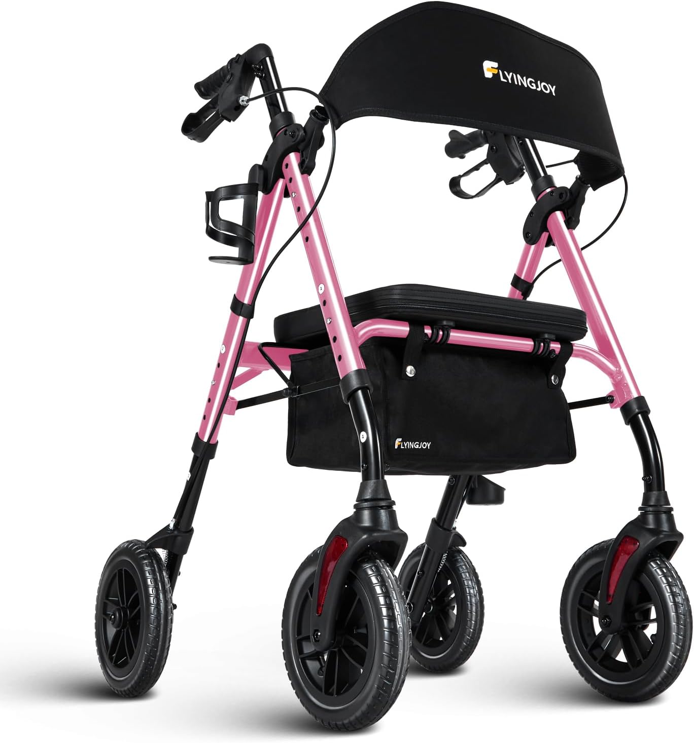 Lightweight Rollator Walker with Seat & Backrest - Foldable Mobility Aid for Seniors, 8" Large Airless Tires, Adjustable Height,Brake,Storage Bag,300 lbs Capacity,4 Wheel Rolling Walkers for Adults