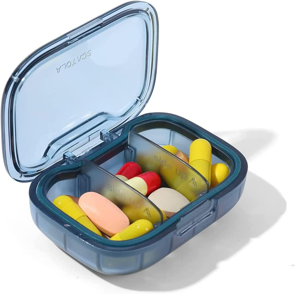3 Compartment Pill Box, Moisture Proof Pill Case, Travel Pill Organizer for Pocket Purse, Daily Portable Medicine Vitamin Box, Fish Oil Box, Supplement Box