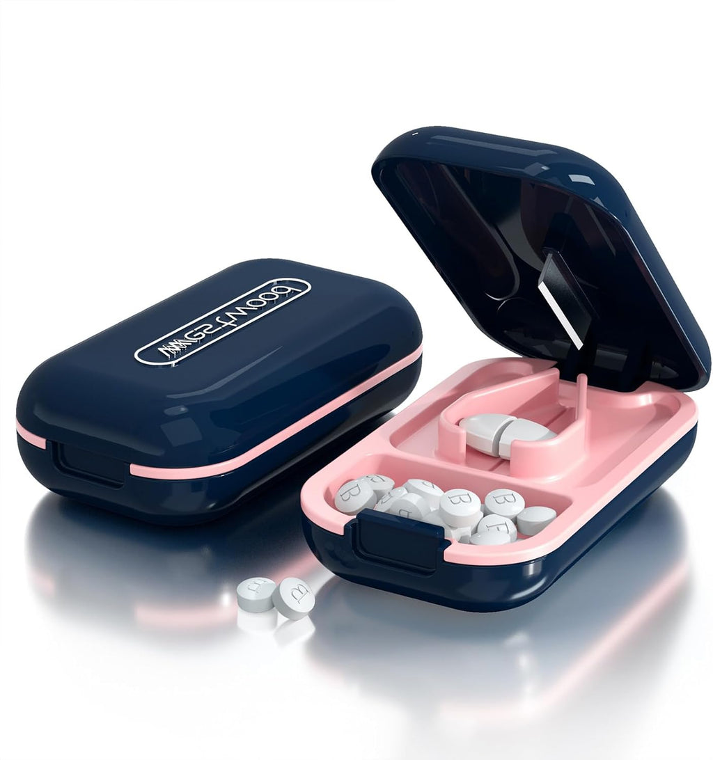 DUBSTAR Small Pill Cutter, Pill Cutter Splitter for Small and Tiny Pills, Portable Pretty Pill Cutters for Large Pills, Cuts Vitamins Tablets for Purse Pocket (Pill Cutter, Blue)