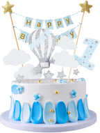 JKJF 1st Birthday Cake Topper for Boy Happy Birthday Cake Topper Banner Garland Glitter Cake Topper For Kids Birthday Party Baby Shower Decoration - Blue