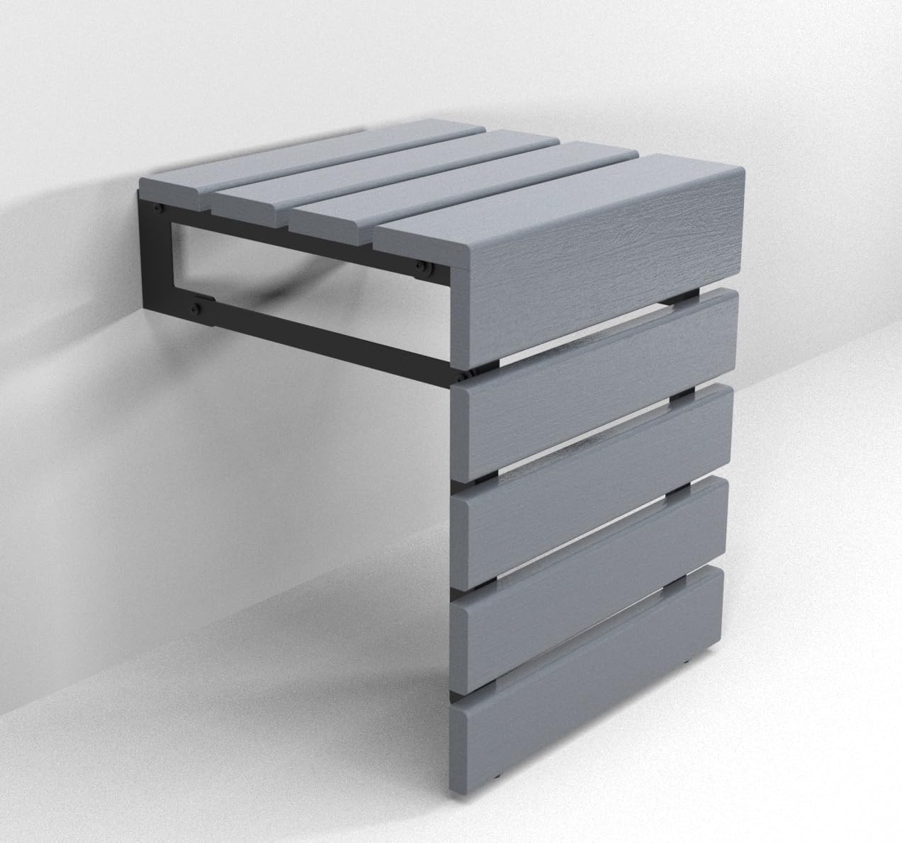 Folding Wall Mounted Teak Wood Handmade Shower Seat, Inside Shower Bathroom Stool for Seniors Disabled Pregnant Handicapped, Foldable Water Resistant Outdoor Bench (Gray)