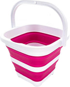 SAMMART Collapsible Rectangular Cleaning Bucket 5L (1.3 Gallon)- Foldable Camping Beach Sand Water Pot Pail- Portable Space Saving Tub for Household, Outdoor Car Washing (White/Flamingo)
