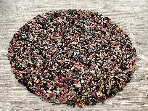 GAF TREASURES 0.5 Pound Natural Semi Tumbled Gemstone Chips, Crushed Mini Crystals, Undrilled Crystal Chips (Rainbow Tourmaline)