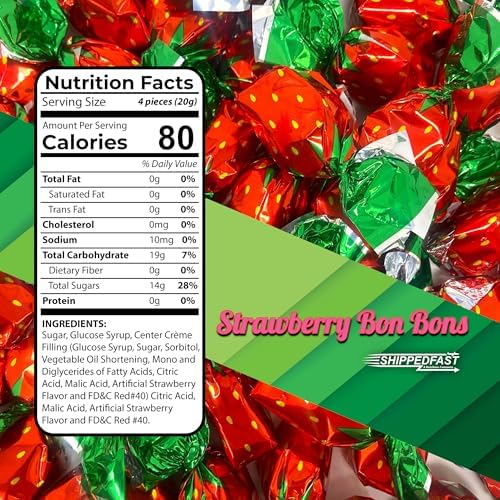 Strawberry Bon Bons 2 lbs of Strawberry Hard Candy. Individually Wrapped Bon Bons. Deliciously Sweet Candy (2 Pound Bag)