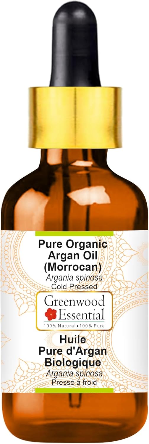 Greenwood Essential Pure Organic Argan (Moroccan) Oil (Argania spinosa) with Glass Dropper Cold Pressed 50ml (1.69 oz)