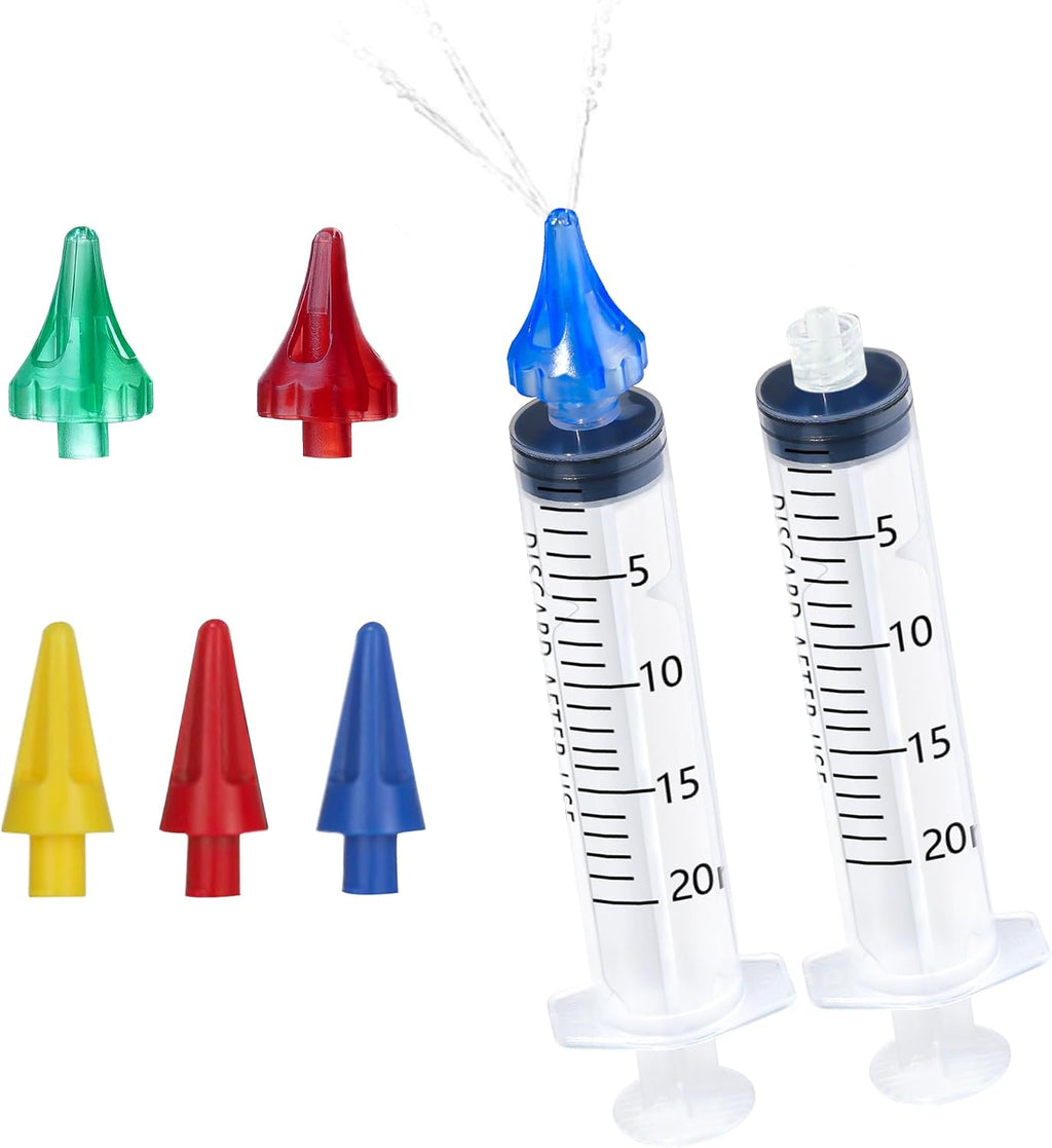 20mL Ear Syringes for Removing Ear Wax, Cleaning Water Irrigation Kits with 3 Penta-Stream Tips and 3 Tri-Stream Tips Improved Hearing Clarity and Aural Hygiene (clear)
