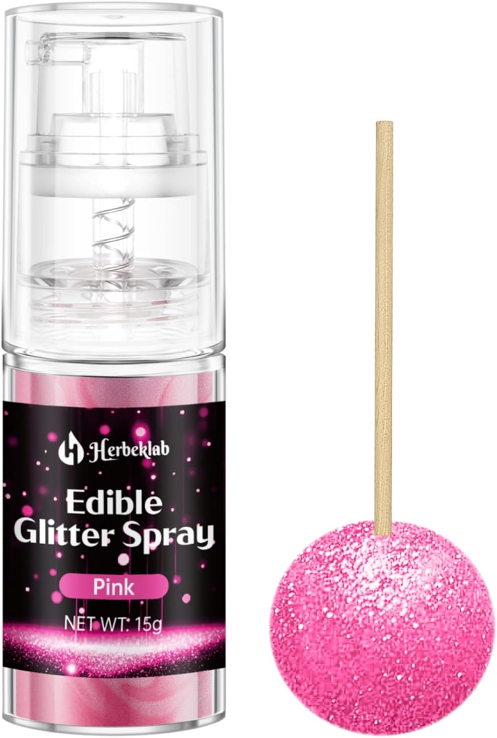 Pink Edible Glitter Spray - 15g Food Grade Pink Luster Dust Shimmer Powder Spray for Cakes, Cookies, Chocolate, Strawberries, Drinks & Cocktails