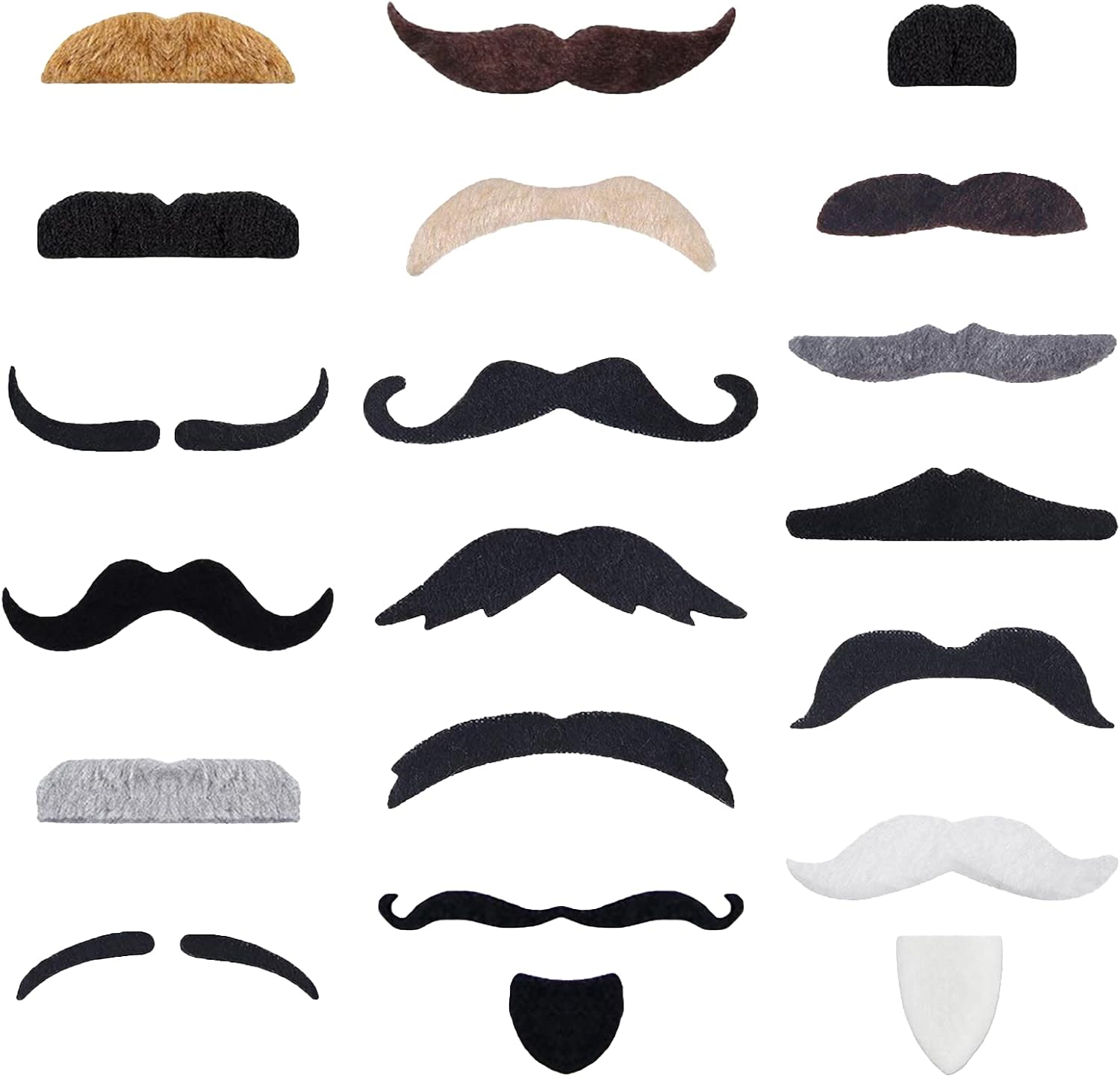 KICNIC 60 Pcs Fake Mustaches Self Adhesive (20 Designs) Novelty Hairy Beard Costume Facial Hair for Party Supplies Decorations, Suitable for All Ages