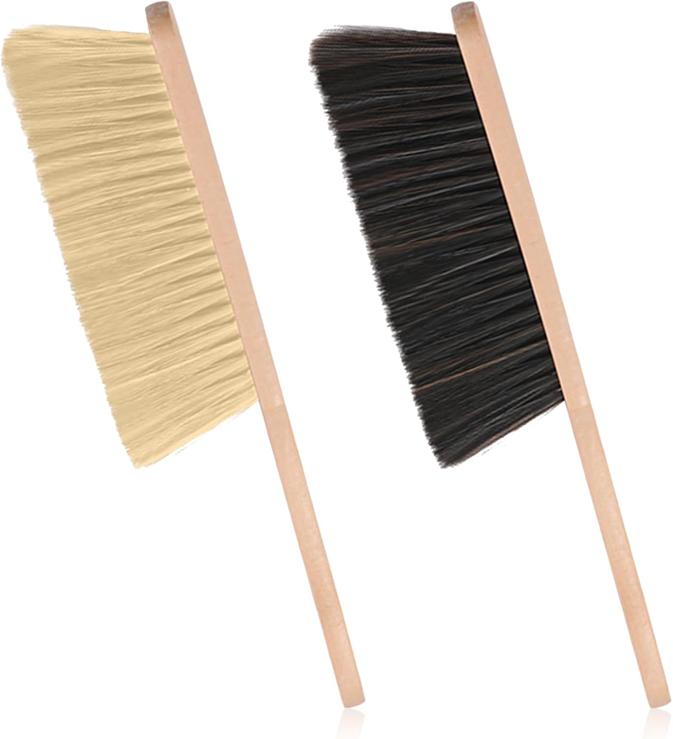2 Pieces Wooden Dust Brush Hand Broom, Bench Brushes with Bristles, Handle Hair Brushes for Counter Bed Sofa Car Fireplace Household Woodworking Cleaning (Brown, Yellow)