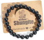 RICHRAIN Shungite Bracelet Shungite Stones Shungite Round Beads Handmade Stretch Healing Crystal Protection Jewelry for Men Women