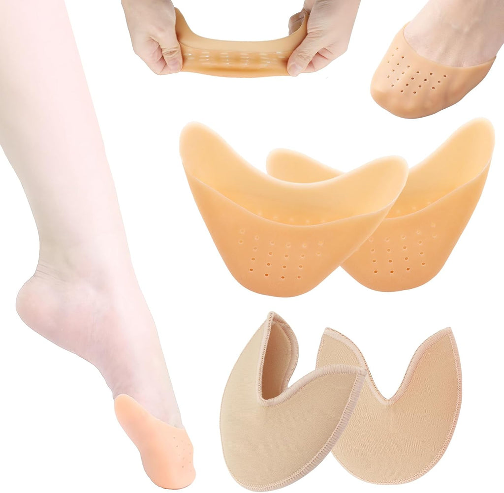 2 Pairs Toe Pads for Pointe Shoes - Cotton Pointe Shoe Ballet Dance Toe Pads & Silicone Gel Pads Pointe Shoes Protectors for Foot Metatarsal Protection, Breathable & Washable