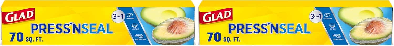 Glad Press'n Seal Plastic Food Wrap | 70 Square Foot | Roll | Pack of 2