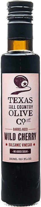 Wild Cherry Balsamic Vinegar - Gourmet Barrel Aged Infused Balsamic Vinegar - Great for Dressing Dipping Glazing - No Artificial Flavors or Added Sugar - Made in Texas (8.5 oz)