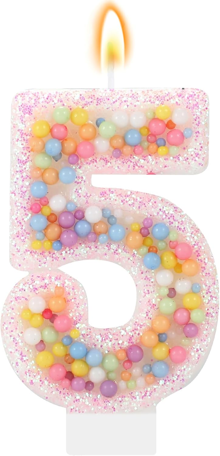 Pastel Macaron 5th Birthday Candle Sweet Pink Number 5 Candle Cake Topper Cupcake Decorations for Girls and Women Party Decor Anniversary Celebrations Supplies