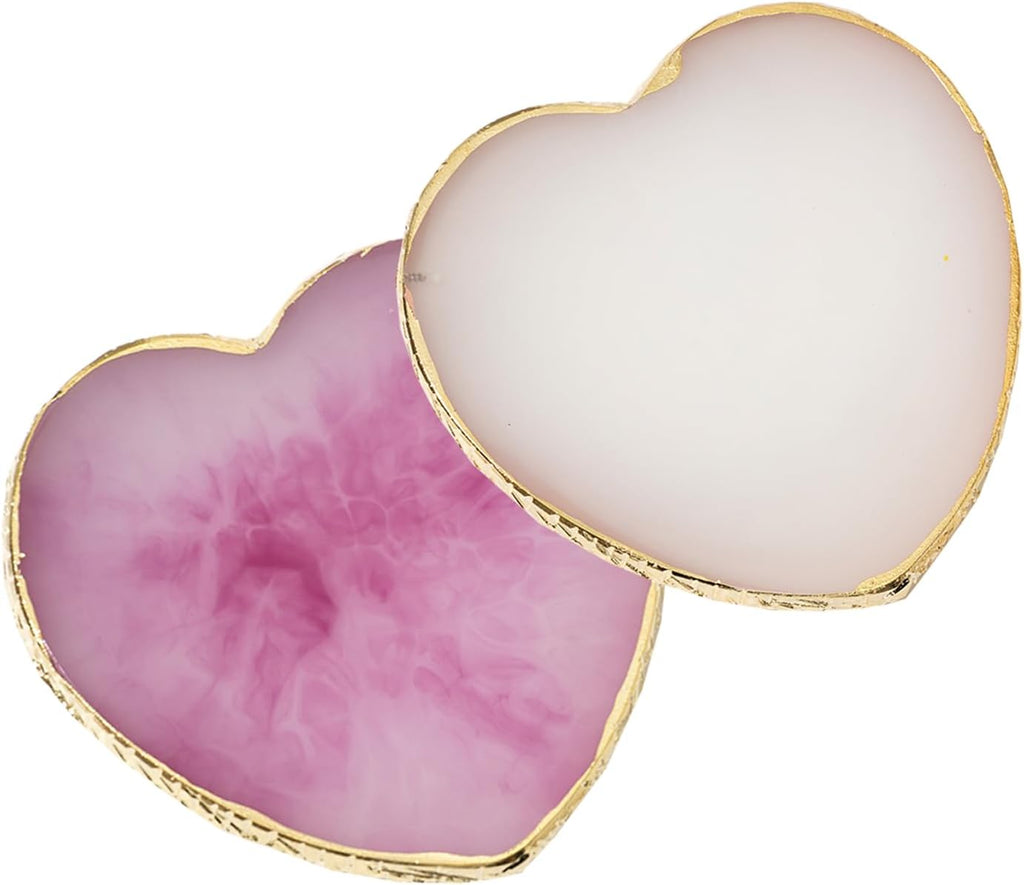 2 Pcs Resin Nail Art Palette, Nail Painting Mixing Tray with Gold Edge, Nail Art Display Board, Nail Polish Holder for Nail Design, Manicure Tools for Nail Artists (E-Heart-Shaped White and Purple)