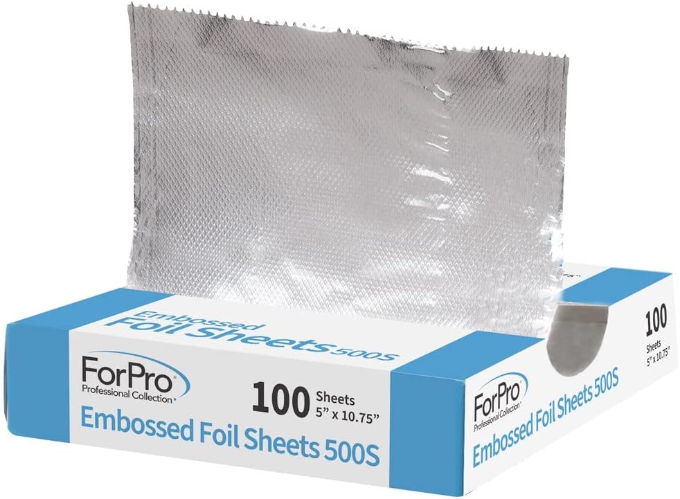 ForPro Professional Collection Embossed Foil Sheets 500S, Aluminum Foil, Pop-Up Dispenser, for Hair Color Application and Highlighting Services, Food Safe, 5" W x 10.75" L, 100-Count