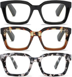 3 Pack Oversize Square Design Reading Glasses for Women, Readers for Women+2.00