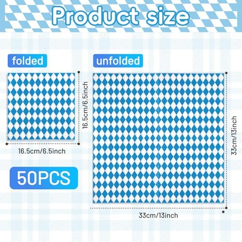 Pack of 50, Blue and White Bavarian Napkins, Diamond Pattern Disposable Napkins for Oktoberfest, Beer Festival, Bavarian Party Decorations, German-Themed Events, 13x13 Inches Unfolded