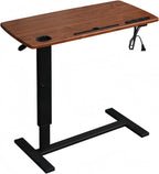 Overbed Table with Wheels, Height Adjustable Hospital Bedside Table, Mobile Laptop Portable Table, Rolling Standing Desk with USB Port, Cup Holder and Tablet Slot