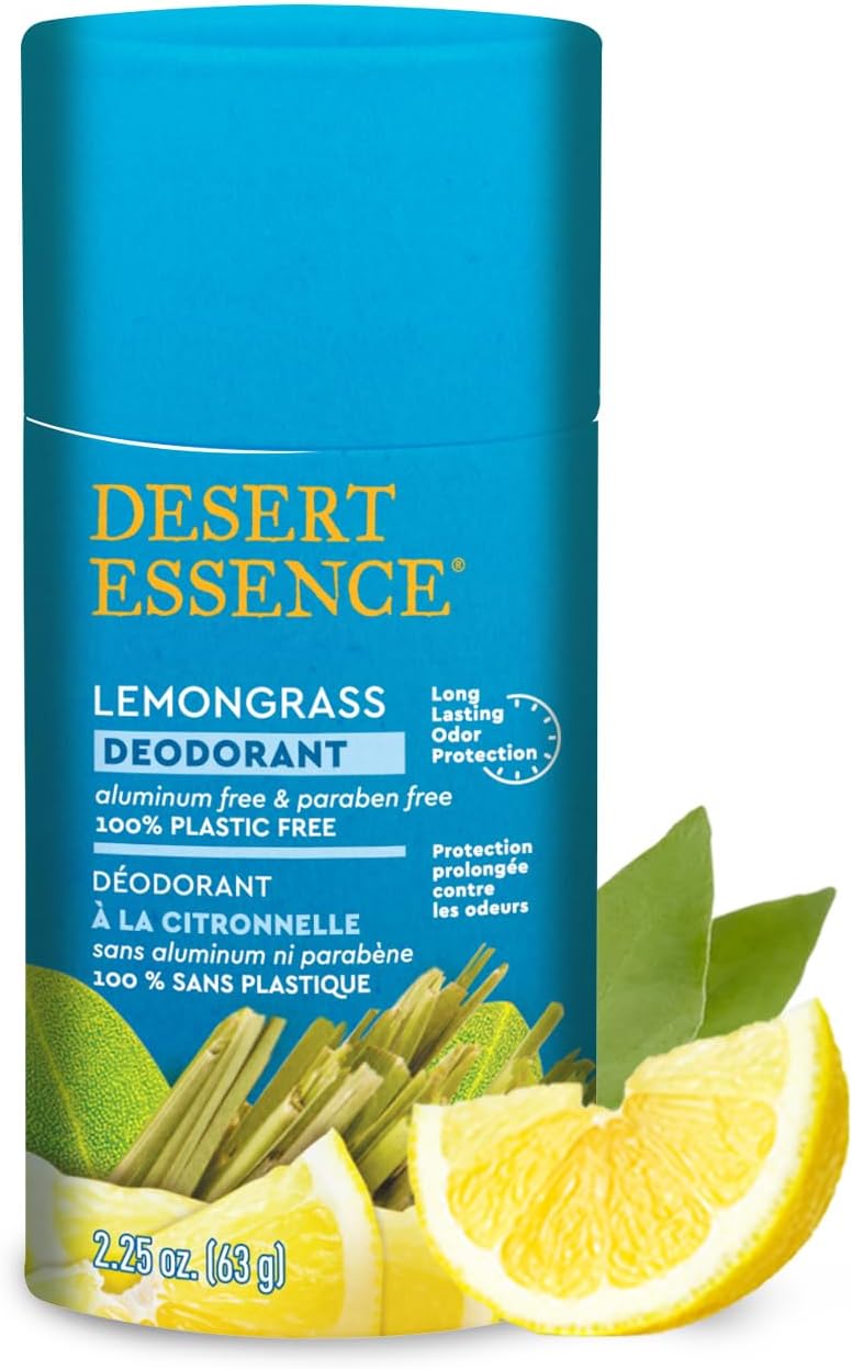 Desert Essence Eco-friendly Tea Tree Deodorant - 100% Plastic Free, Aluminum Free, & Paraben Free for Women & Men, 2.25 oz (Lemongrass)