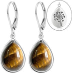 Natural Simple Oval Waterdrop Stone Drop Earrings,925 Sterling Silver Real Genuine Crystal Quartz Gemstone Dandelion Flower Statement Dangle Earrings for Women Her