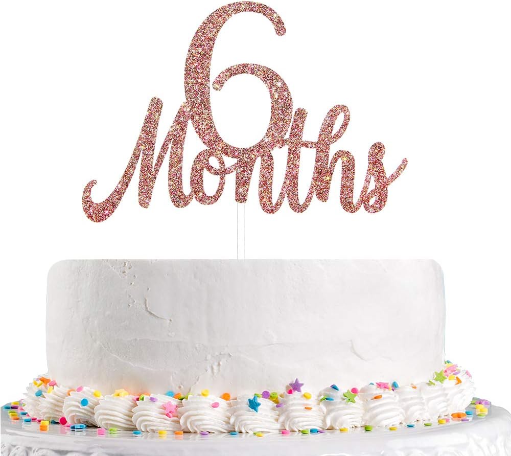 Rose Gold Glitter 6 Months Cake Topper Baby 1/2 Birthday Cake Topper Half Year Old Birthday Anniversary Baby Shower Party Decoration Supplies