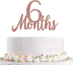 Rose Gold Glitter 6 Months Cake Topper Baby 1/2 Birthday Cake Topper Half Year Old Birthday Anniversary Baby Shower Party Decoration Supplies
