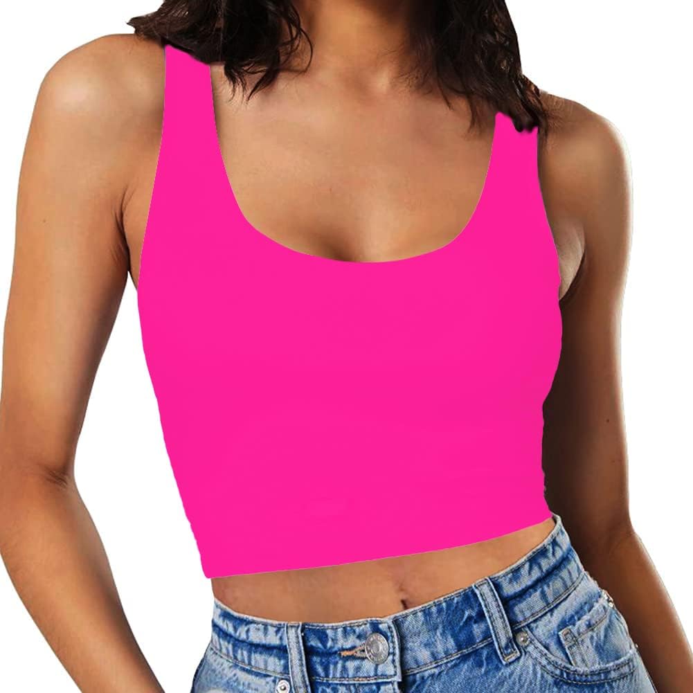 Women’s Sexy Sleeveless Crop Tops Double Layer Scoop Neck Cropped Tank Top