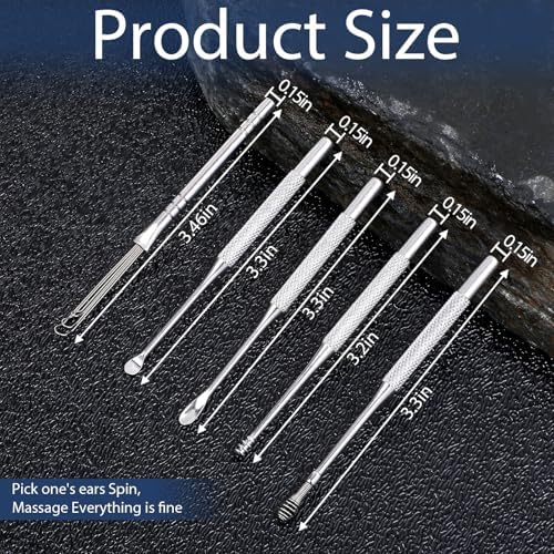 ElevateTech Ear Pick Earwax Removal Kit, 5 Pcs Stainless Metal Ear Cleansing Tool Set with Ears Spoon & Curette & Spiral Spring Reusable Earwax Removal Tool for Adults