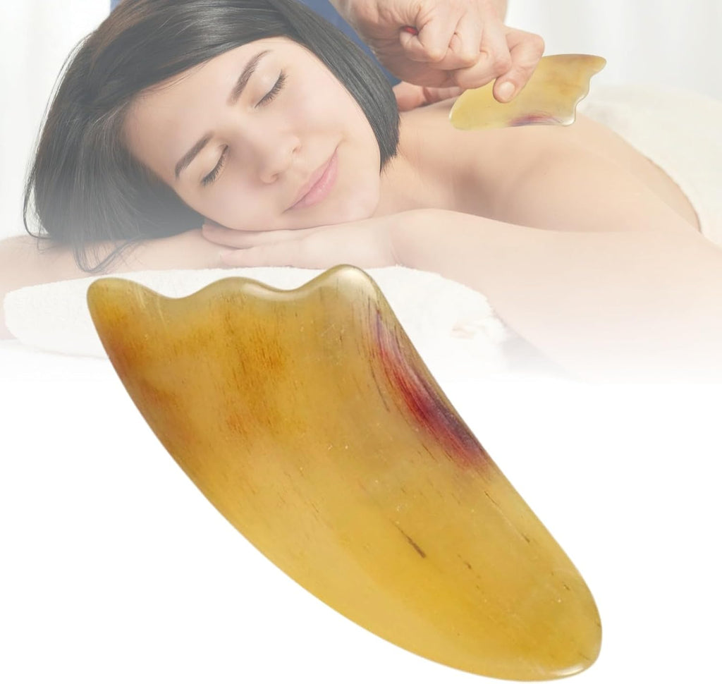 Gua Sha Scraping Massage Tool, Natural Horn Guasha Tool for Face and Body Skin Care, Gua Sha Scraping Board Deep Tissue Massager Muscle Relief Scraper for Jawline Sculpting Puffiness Reducing (1PC)