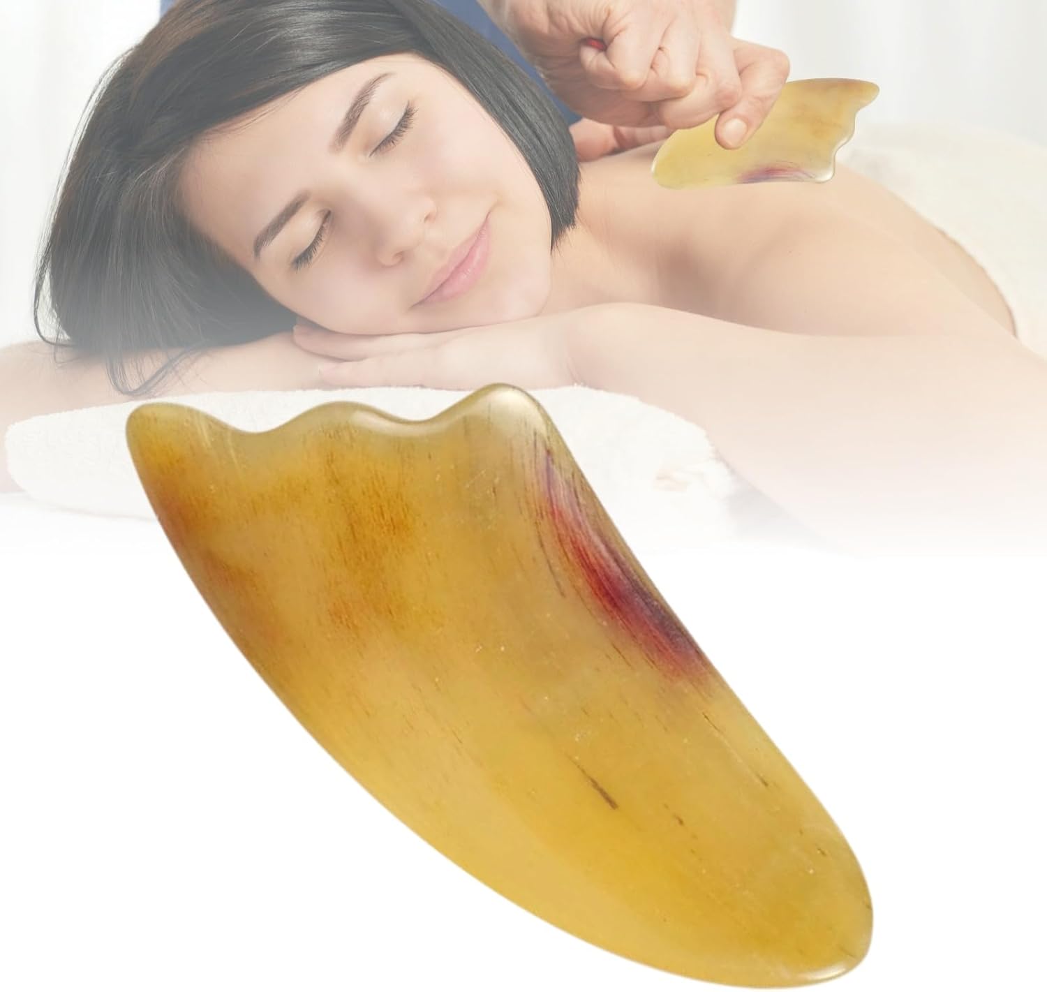 Gua Sha Scraping Massage Tool, Natural Horn Guasha Tool for Face and Body Skin Care, Gua Sha Scraping Board Deep Tissue Massager Muscle Relief Scraper for Jawline Sculpting Puffiness Reducing (1PC)