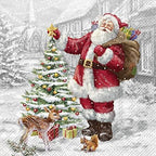 IHR Ideal Home Range Cocktail Napkins Disposable 3-Ply Paper Party Napkin Pack, 5" x 5", Santa Christmas Tree, 20-Count
