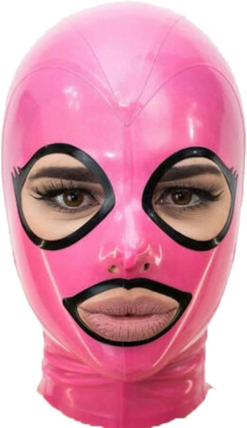 Pink Latex Hood Open Beautiful Eyes and Mouth Back Zipper Rubber Mask Club Wear