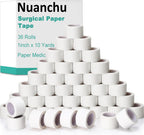 Nuanchu 36 Rolls Paper Surgical Tape 1 Inch x 10 Yards Medical Tape Suitable for Sensitive Skin Breathable First Aid Adhesive Surgical Ideal for Securing Gauze and Dressings Bandage (White)