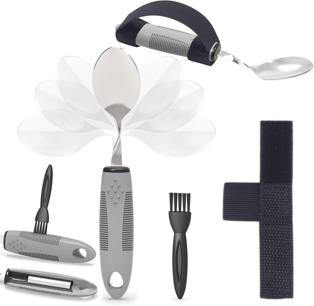 Bendable/Weighted Spoon for Hand Tremors, Adaptive Handicap Spoon for Parkinsons Patients, Parkinson Curved Spoon for Shaking Hands, Liftware Angled Arthritis Spoon for Adults Disabled Elderly