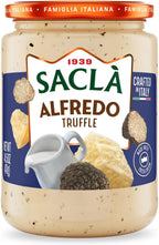 SACLA Alfredo Sauce with Black Truffle | Creamy Italian White Pasta Sauce with Grana Padano DOP Cheese & Black Truffle | 14.5 oz Glass Jar | Imported from Italy