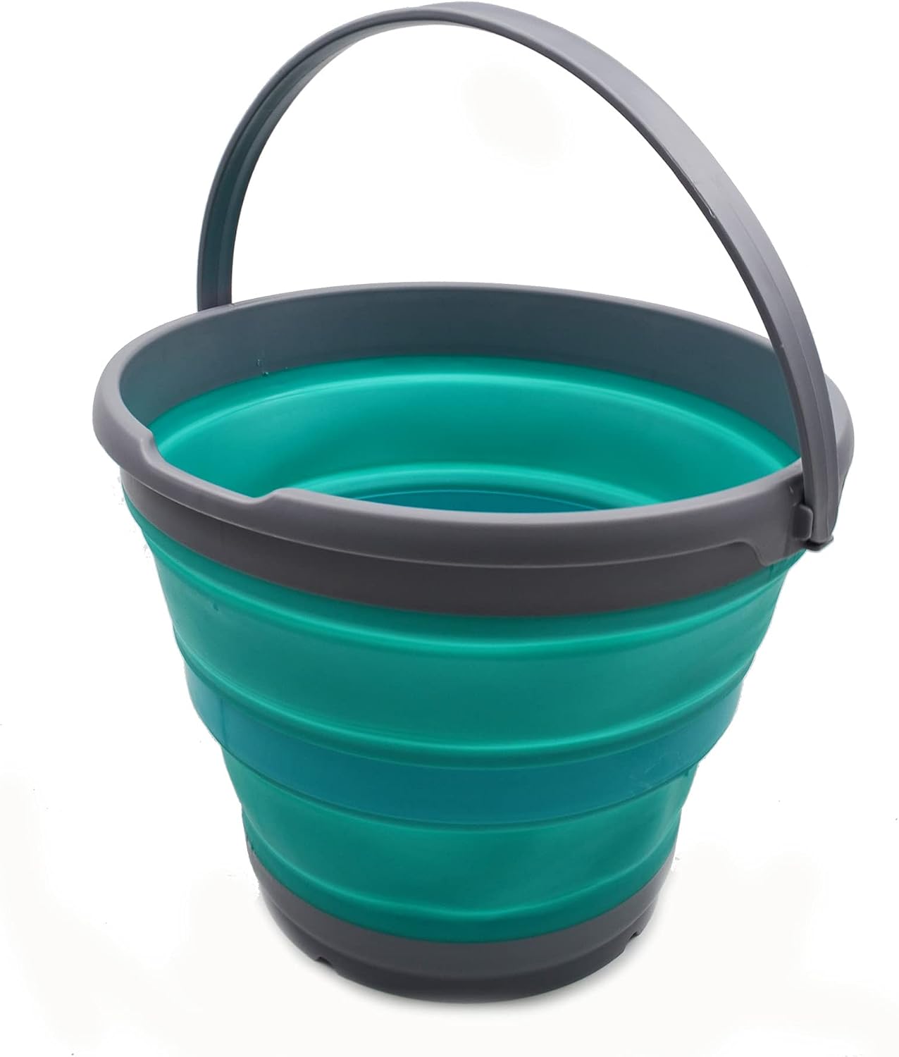 SAMMART 10L (2.6 Gallon) Collapsible Plastic Bucket - Foldable Round Tub - Portable Fishing Water Pail - Space Saving Outdoor Waterpot, Size 33cm Dia (1, Grey/Bluish-Green)