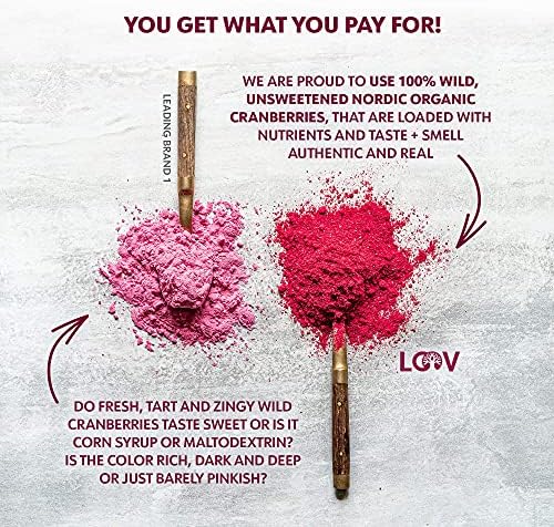 Organic Freeze-Dried Cranberry Powder – Pure, 100% Natural Wild Whole Fruit, Certified Organic from Nordic Forests – Non-GMO, No Added Sugar – 6oz (35 Servings)