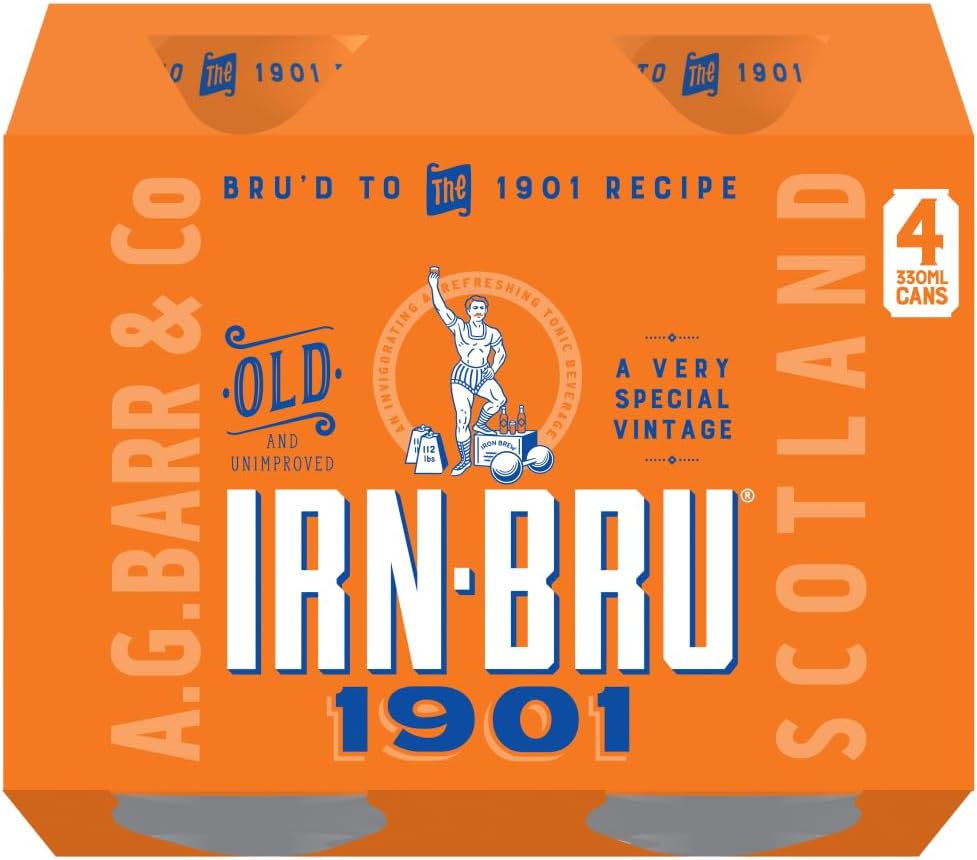 IRN-BRU 1901, 4 Pack A Very Special Vintage Recipe, No Caffeine, Full Sugar, Taste The First Ever IRN-BRU Recipe - 4 x 330ml Cans