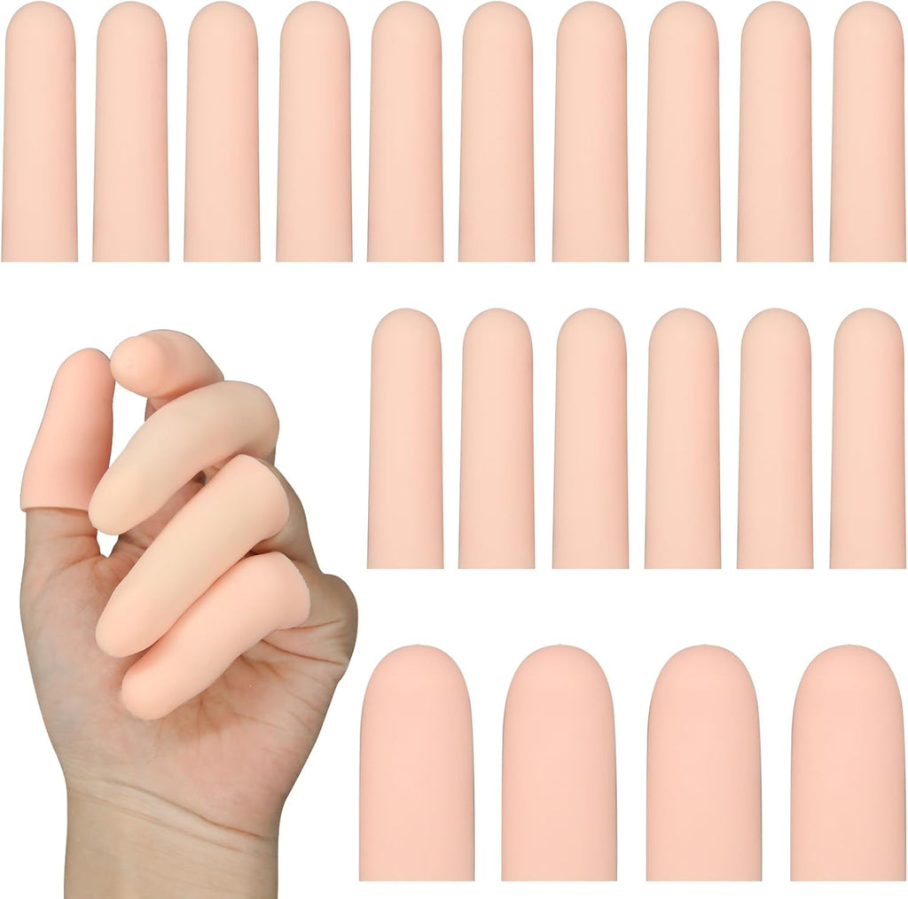 HINGTAI 20Pcs Gel Finger Cots Thumb Protector, Silicone Finger Sleeves Cover Protection Tips, Finger Gloves Caps Protectors for Wounds Hand Eczema Arthritis Cracking (Nude)