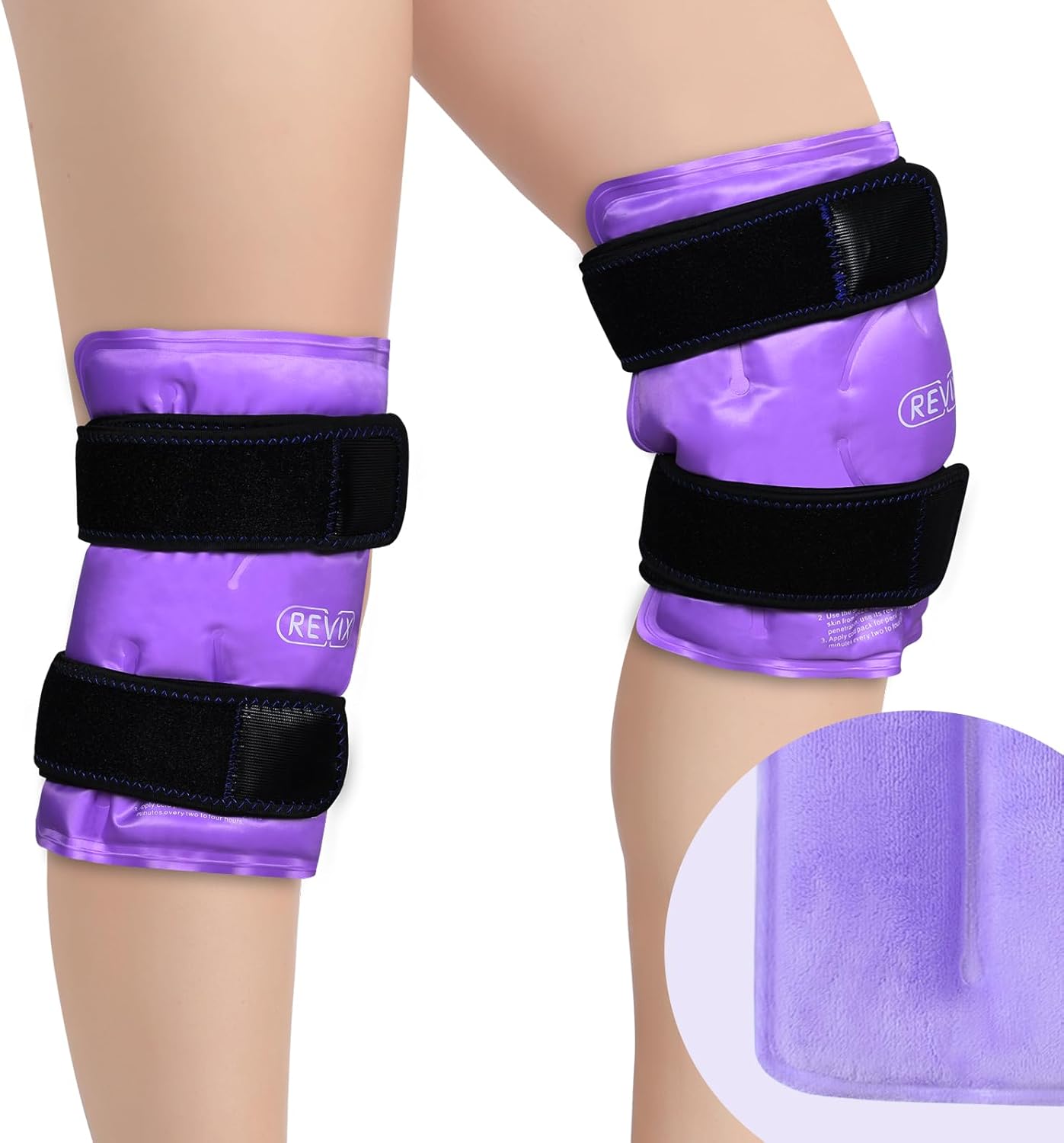 REVIX Reusable Knee Ice Pack Wrap for Post-Workout Recovery, Gel Ice Pack Knee Brace with Cold Compression Therapy, Soft Plush Cover and Hands-Free Application, A Set of Two