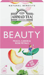 Ahmad Tea Herbal Tea, Peach, Carob, and Rose Petals 'Beauty' Natural Benefits Teabags, 20 ct (Pack of 6) - Decaffeinated & Sugar-Free