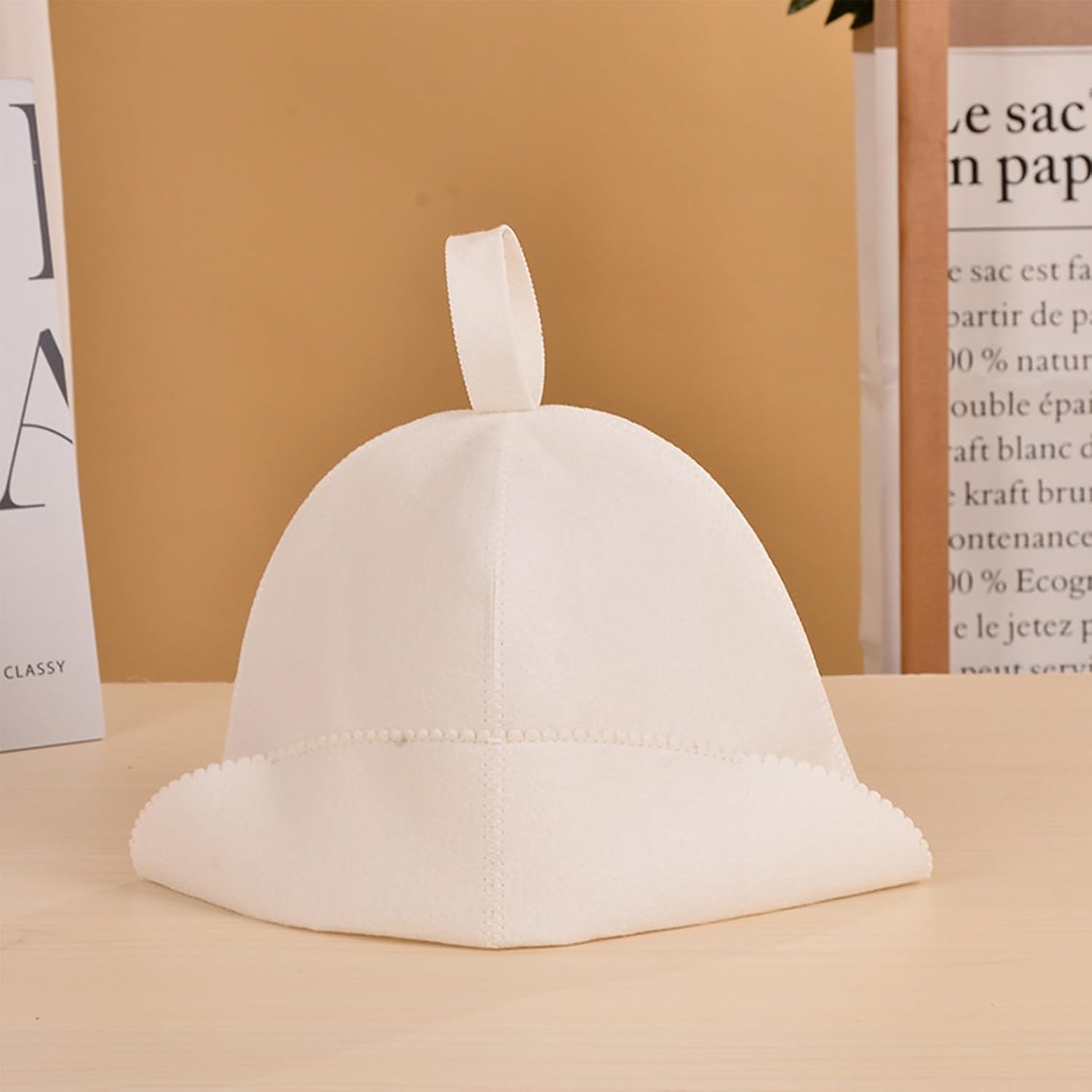 Sauna Hat, Wool Felt Sauna Caps for Men & Women, Natural Breathable Russian Felted Wool Hat, Steam & Heat Therapy Hats (White)