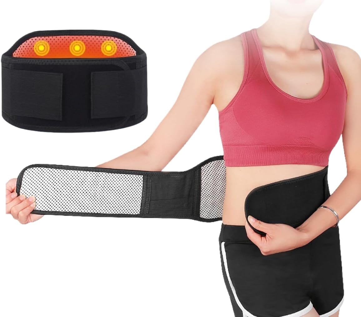Self Heating Back Waist Brace Magnetic Heated Lumbar Back Support Belt Adjustable Warm Waist Lower Back Lumbar Heating Pad Support Brace for Pain Relief Men Women Heating Back Waist Belt