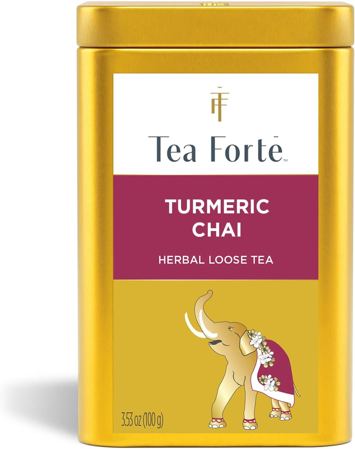 Tea Forte Turmeric Chai Premium Loose Leaf Caffeine-Free Herbal Tea Blend Canister, Makes 35-50 Cups