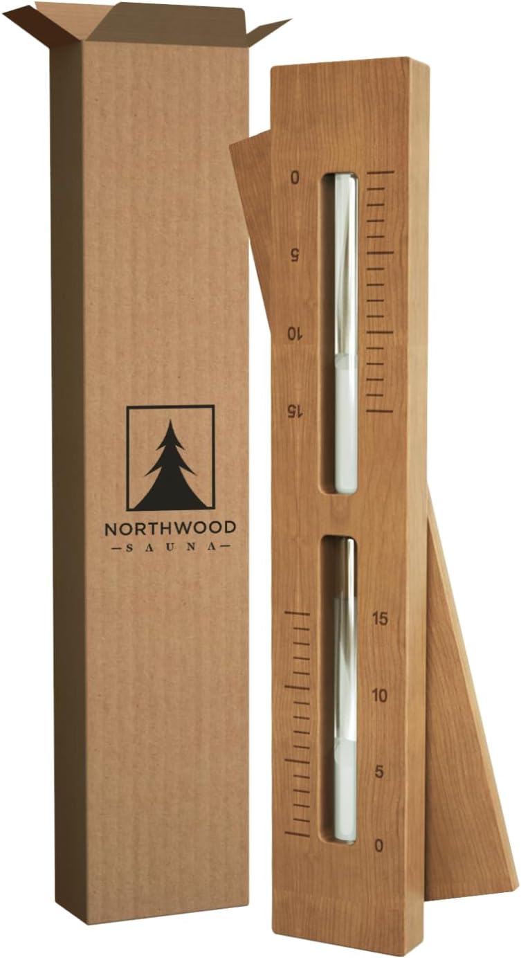 Sauna Sand Timer - Handmade from Canadian Red Cedar Wood - Wall-Mounted Rotating 15-Minute Hourglass with White Sand