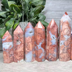 Natural Pink Agate Crystal Wand Point 2.7–4.3 inch – Polished Hexagonal Crystal Tower for Reiki Healing, Meditation, Chakra Balancing & Home Energy Decor (0.5LB(2-5pc))