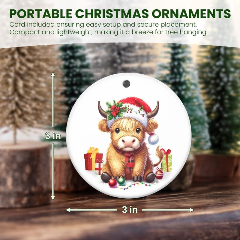 WRAPIX Christmas Highland Cow Gifts for Women - Ceramic Christmas Ornaments 2025 - Birthday Gifts for Mom Dad Family, Farmhouse Decor, Highland Cow Gift, Animal Lovers Gift Ideas for Xmas Decorations